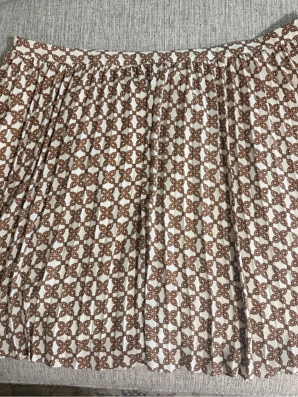 J.Crew Geometric Print Pleated Skirt Plus Size 22 Lined Brown Ivory